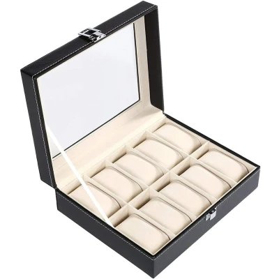 Afbeelding van Horlogebox Horlogedoos voor heren &amp; dames 10 horloges Zwart