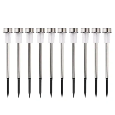 Afbeelding van Arti Casa Solar Tuinverlichting Tuinfakkels 10 Stuks Prikspot op Zonne Energie Tuinlantaarns met Wit en Gekleurd Licht IP44 Waterbestendig Ø4,8 x 36,5 cm Roestvrij Staal