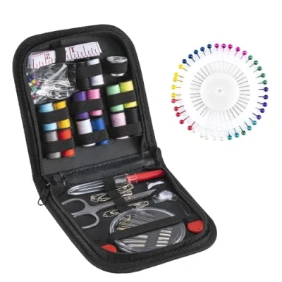 Afbeelding van Naaiset 108PCS Naaiaccessoires 14 Spoelen Draad Complete Mini voor Beginners, Reizigers, Familieleden en Vrienden, Zwart (B 108 Stuks)