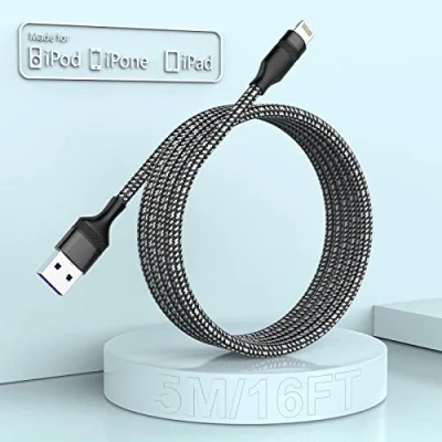 Afbeelding van iPhone oplaadkabel 5 m Apple MFi gecertificeerd, Lightning naar USB, meter voor 14/14Pro/13/12/11/ X/XS/XR/XS Max/8/7/6/5S/Pad