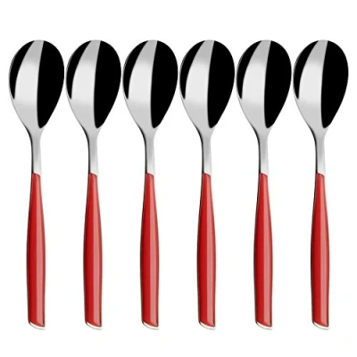 Afbeelding van BUGATTI, Glamour, 6 stuks koffielepels van roestvrij staal 18/10 en rood handvat, Bugatti Pro Tech System, vaatwasmachinebestendig