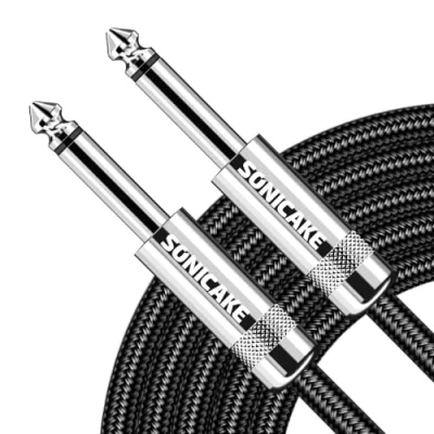 Afbeelding van SONICAKE Gitaaraudiokabel, 6 m, 6,3 mm jack naar jack, geluidsbescherming, gevlochten nylon, zwart