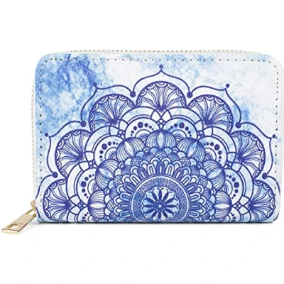 Afbeelding van styleBREAKER Kleine damesportemonnee met kleurrijk mandala patroon, etnische stijl, ritssluiting, 02040149, wit, donkerblauw, blauw, Modern