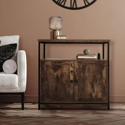 Afbeelding van Ladekast met twee deuren 80x80,5x50,5 cm bruin eiken MDF ML design