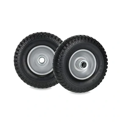 Image de Relaxdays Lot de 2 roues brouette 2,50 4, en caoutchouc plein, jante acier, roue rechange anti crevaison, 80 kg, noir/gris
