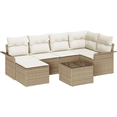 Afbeelding van vidaXL 7 delige Tuin Sofa Set met Kussens Bruin Poly Rattan