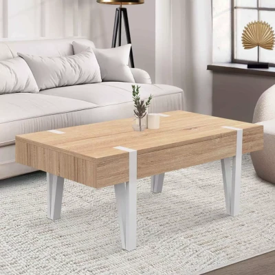 Image de Ilot central TIBO 120 cm bois blanc avec plan de travail façon béton