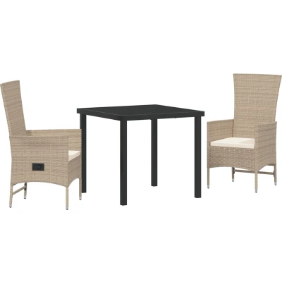 Afbeelding van vidaXL 3 delige tuinset met kussens in beige poly rattan