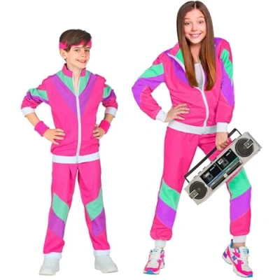 Afbeelding van Widmann Jaren 80 &amp; 90 Kostuum Retro New Kids Trainingspak Roze Kind Maat 128 Carnavalskleding Verkleedkleding