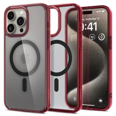Afbeelding van Spigen Ultra Hybrid Hoesje Geschikt voor Apple iPhone 15 Pro Max Compatibel met MagSafe Back Cover Rood
