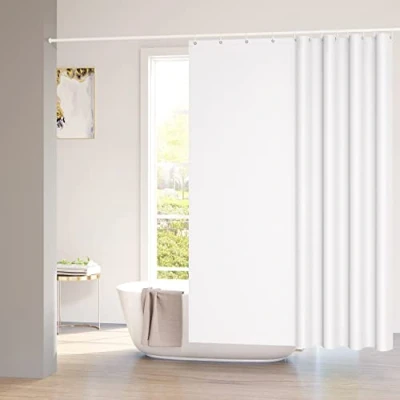 Afbeelding van WOLTU Douchegordijn, schimmelbestendig, waterdicht gordijn voor badkamer, badgordijn, 100% polyester, douchegordijn met oogjes, verzwaarde zoom, 120 x 180 cm, wit