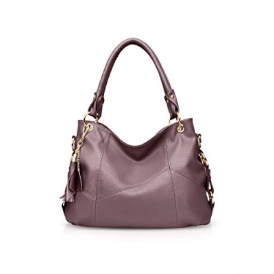 Afbeelding van NICOLE &amp; DORIS Handtas voor dames, schoudertas, leer, schoudertas met pompon, Paars.
