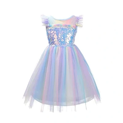 Afbeelding van Lito Angels Verkleedjurk prinsessenjurk voor meisjes, eenhoorn, maat 3 4 jaar, regenboogblauw (stoffen label 110)