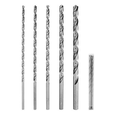 Afbeelding van QWORK® 5 stuks HSS spiraalboor, 200 mm, extra lang, diameter 4 mm/5 mm/6 mm/8 mm/10 mm