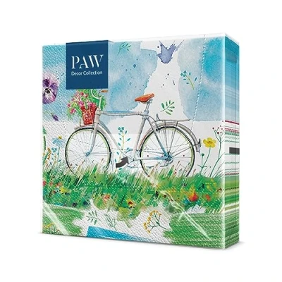 Afbeelding van PAW papieren servet 3 lagen 33 x cm 20 stuks ideaal voor open dagen, tuinfeesten, familie evenementen (Waterverf Fiets)