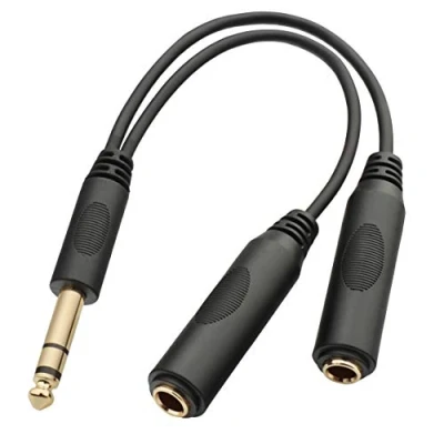 Afbeelding van TISINO 6,35 mm jack splitterkabel, TRS stereo mannelijk naar dual vrouwelijk 20 cm