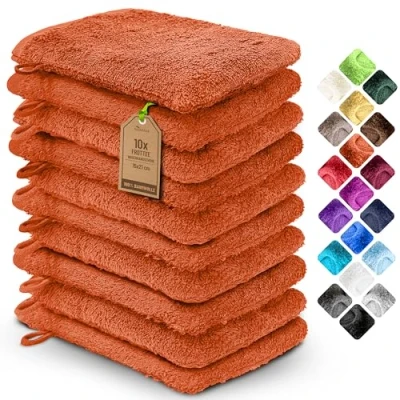 Afbeelding van NatureMark Set van 10 badstof washandjes, 100% katoen, terracotta, 15 x 21 cm
