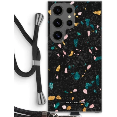 Afbeelding van Case Company® hoesje met Koord geschikt voor Samsung Galaxy S24 Ultra Terrazzo N10 Telefoonhoesje Zwart Bescherming aan alle Kanten en Over de Schermrand