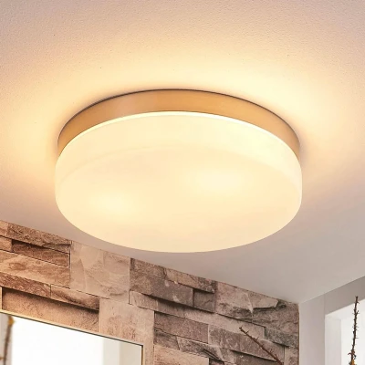Afbeelding van Lindby Plafondlamp badkamer 3lichts glas, metaal H: 6.5 cm E27 wit, gesatineerd nikkel