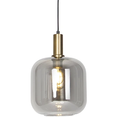 Afbeelding van QAZQA Design hanglamp zwart met goud en smoke glas Zuzanna