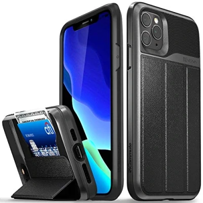 Afbeelding van Vena vCommute Portemonneehoesje compatibel met Apple iPhone 11 Pro Max (6,5 inch 2019) (militaire kwaliteit), klaphoes van leer kaartsleuf en standaard Space Grey