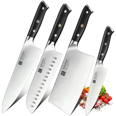 Afbeelding van Xinzuo set van 4 messen Koksmes + Santokumes Hakmes Groentemes B13S Series gemaakt hoogwaardig Duits RVS Ebbenhouten handvaten Duurzaam en vlijmscherp