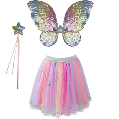 Afbeelding van Great Pretenders Verkleedkledij Regenboog sequins rok met vleugels en toverstok Multi 4 6Y