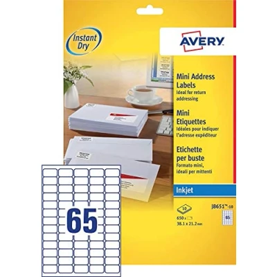 Afbeelding van Avery J8651 10 adresetiketten 38,1 x 21,2 mm (650 stuks)