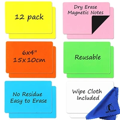 Afbeelding van Magnetisch koelkastlabel, 12 stuks, 15 x 10 cm, klein droog afwisbaar whiteboard, magnetisch, voor keukenplanning en kantoornotitieblok