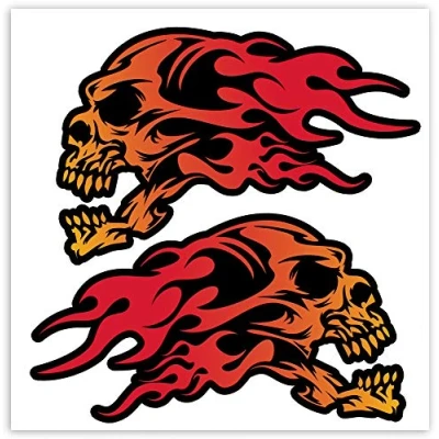 Afbeelding van SkinoEu® Set van 2 vinylstickers voor auto, doodskop, schedel, vlammen, rood, vuur, horror, sticker motorfiets, fiets, helm, raam, tuning B 139