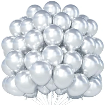 Afbeelding van Teselife 100 stuks metallic zilveren latexballonnen van 30,5 cm voor mannen en vrouwen ballonnen verjaardagsfeest, babyshower, jubileum, afstudeerfeest, verloving