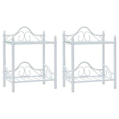 Image de vidaXL Tables de chevet 2 pcs Acier et verre trempé 45x30,5x60cm Blanc246729