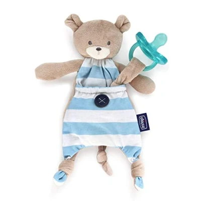 Afbeelding van Chicco Fopspeenhouder Junior 12,5 Cm Pluche Blauw/wit