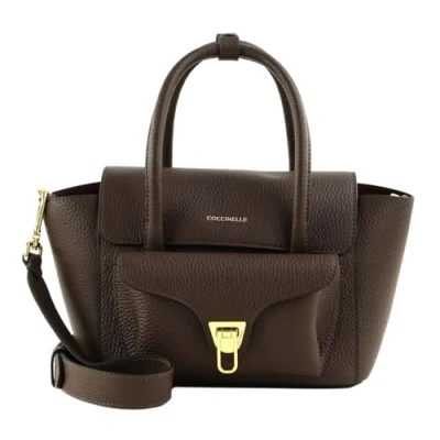 Afbeelding van COCCINELLE Leren handtas schoudertas Double Beat Grained Leather Handbag Brunette donkerbruin