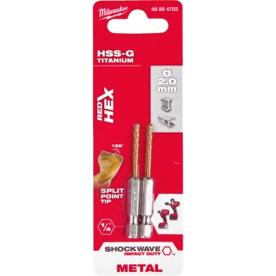 Image de MILWAUKEE 48894703 Mèche à métaux SHOCKWAVE HSS TiN 2mm (2 pcs)