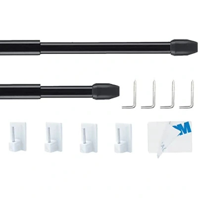 Afbeelding van Set van 2 uittrekbare gordijnroedes voor rolgordijn, kast, raam, keuken, knutselprojecten (31 50 cm, zwart)