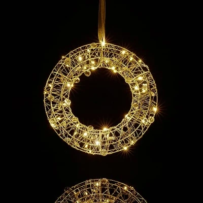 Afbeelding van Relaxdays Led lichtkrans, binnenraamdecoratie om op te hangen, diameter 25 cm, voor het hele jaar, lichtcirkel, werkt batterijen, zilver