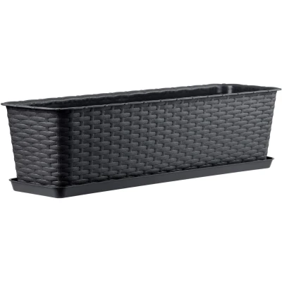 Afbeelding van Kadax Balkon pot met sokkel, plantenbak, balkonbak wateropeningen, bloembak voor rozen, oleander, rotan look, handgrepen, 60 cm, antraciet