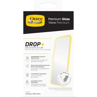 Afbeelding van Otterbox premium glazen schermbeschermer voor Samsung Galaxy S25 Ultra, gehard glas, geavanceerde krasbescherming, valbestendig tot 0,9 m, levering zonder verpakking