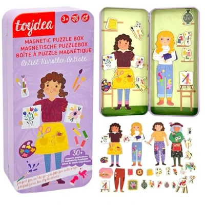 Afbeelding van Toydea jeu de puzzle magnétique, pour artiste, favorise la créativité et motricité fine, jouet magnétique à partir 3 ans, voyage idéal les enfants, parfait déplacements