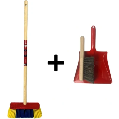 Afbeelding van Synx Tools Kinderbezem Geel/blauw set 3 delig Bezems Buitenspeelgoed / Speelgoed tuinierspeelgo