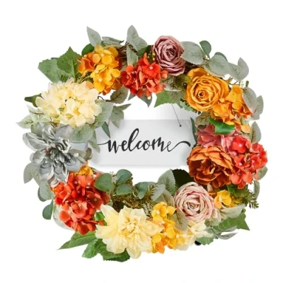 Image de VEVOR Couronne décorative artificielle 60,96 cm rouge orange jaune avec roses