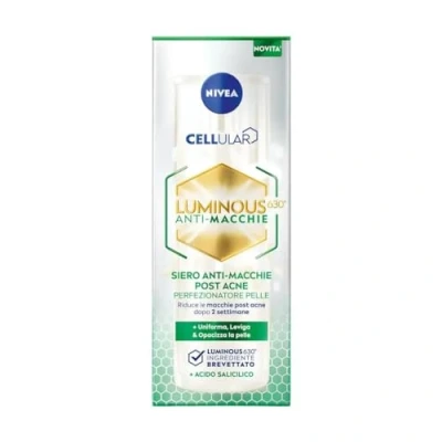 Afbeelding van NIVEA Cellular Luminous630 Post Acne vlekverwijderaar serum 30 ml, gezichtsserum tegen vlekken na acne, voor de vette huid met hyaluronzuur, salicylzuur gezicht en groene thee
