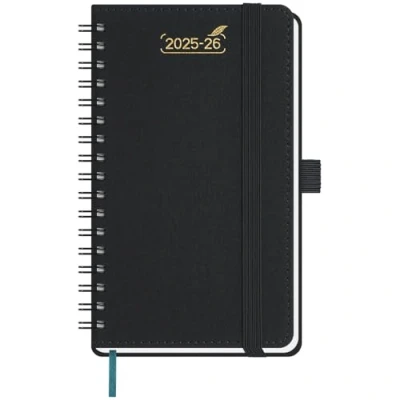 Afbeelding van BEZEND Kleine zakagenda 2025 2026, spiraalbinding, 15,5 x 9 cm, weekkalender 25 26, met dubbel schema, 1 week, 2 pagina&#039;s, 18 maanden van jul tot december 26 Zachte PU lederen omslag Zwart