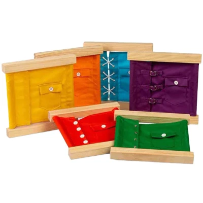 Afbeelding van Bigjigs Toys Cadre de fixation Lot 6 planches en bois pour apprendre à s&#039;habiller, éducatives et respectueuses l&#039;environnement, cadeaux Montessori tout petits enfants partir 3 ans