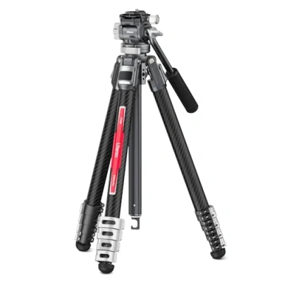 Afbeelding van ULANZI TT09 VideoGo Travel videostatief van koolstofvezel met 360 Pan&amp; 50/+60 tilt pan, camerastatief Acra QR en schroevendraaiergreep, maximale belasting 44,09 lbs,
