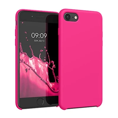 Afbeelding van kwmobile telefoonhoesje geschikt voor Apple iPhone SE (2022) / (2020) 8 7 Hoesje met siliconen coating Smartphone case in neon roze