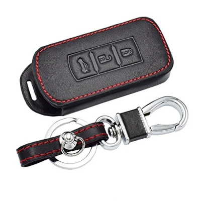 Afbeelding van Happyit Lederen autosleutel cover sleutelhanger voor Mitsubishi Outlander Lancer 10 EX Pajero Sport ASX RVR L200 3 Knoppen Smart Key