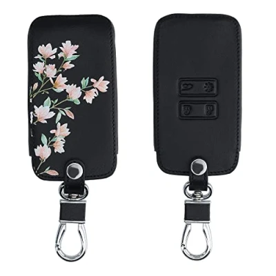 Afbeelding van kwmobile autosleutelhoes compatibel met Renault 4 knops Smartkey autosleutel (alleen Keyless Go) Hoesje van imitatieleer in poederroze/wit/zwart Magnolia