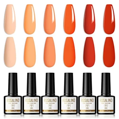 Afbeelding van ROSALIND semi permanente nagellak, 6 kleuren, uv gel, rood, nude, oranje, 8 ml, French manicure, permanent, voor nail art, permanent